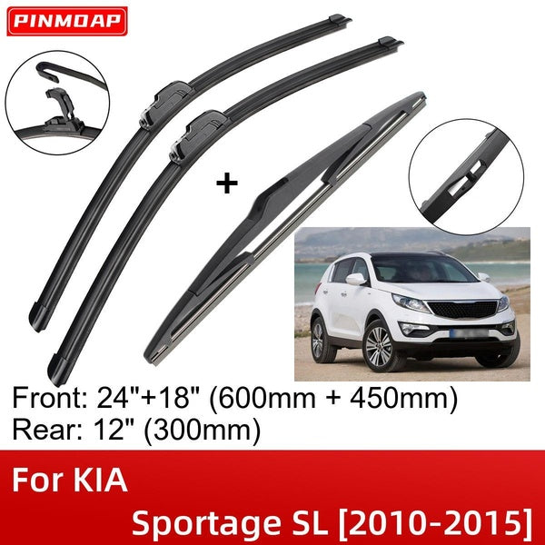 Car Wiper Blades For KIA Sportage SL 2010-2015 24" 18" 12" Front Rear Wiper Blades Brushes Cutter Accessories 2010 2011 2012 2013 2014 2015