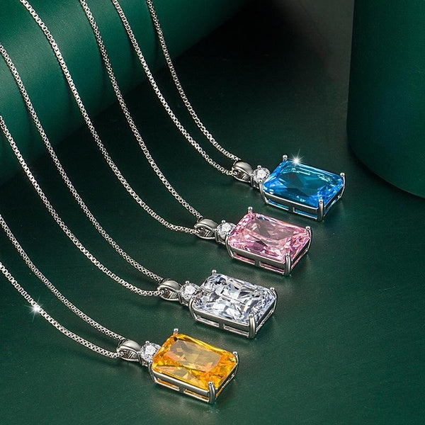 INS Colorful Rectangle Crystal Necklace for Women Simple Fashion Zircon Rhinestone Pendant Choker Necklace Gift Women Jewelry
