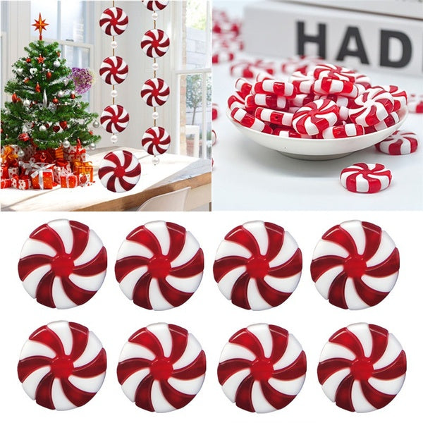 Christmas Red & White Candy Hanging Bead Pendant Ornaments Xmas Tree Decor 5-10-20-30pcs (without rope)