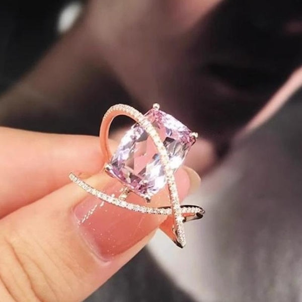 Creative Design Pink Sapphire Intertwined Rings for Women Daily Casual Gemstone Rings Jewelry