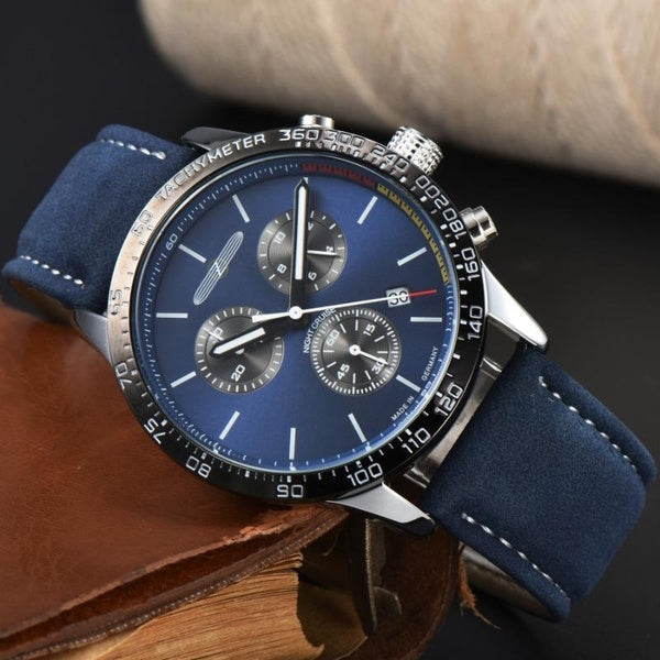 Montre à Quartz pour hommes, bracelet en cuir, de luxe, classique, de marque, chronographe