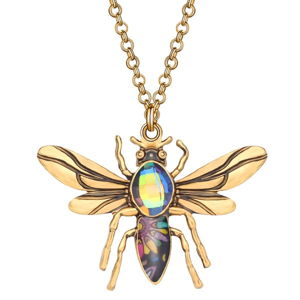 Antique Gold Crystal Rhinestone Bee Honeybee Necklace Insect Choker Chain Collar Trendy Animal Jewelry for Women Gift Decoration