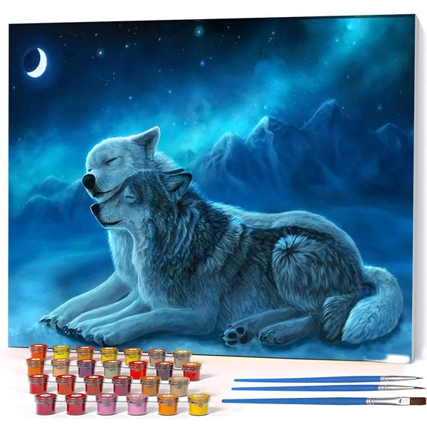 （Adult animal wolf）FIYO Diy Oil Paint by Numbers Kits for Adults and Kids Beginner on Canvas Fashion Oil Painting Wall Art for Gift( No Frame )