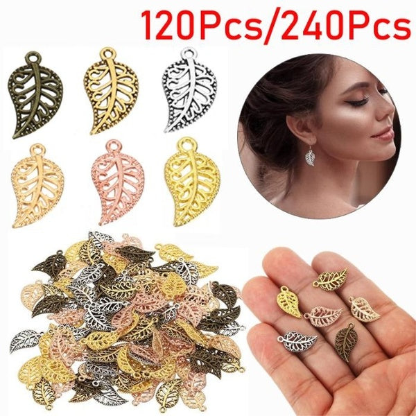 120-240Pcs Mix Color Tree Leaf Charms Pendants Earrings Necklace Bracelet Anklet Accessories for Jewelry Making Findings DIY Matron Inn