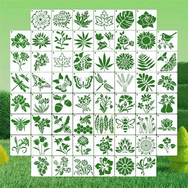 60pcs 3x3in Reusable Stencils for Painting on Wood, Wall, Rock and Other Home Decor, Flower Stencils & Other Plant Stencils, Butterfly Stencils