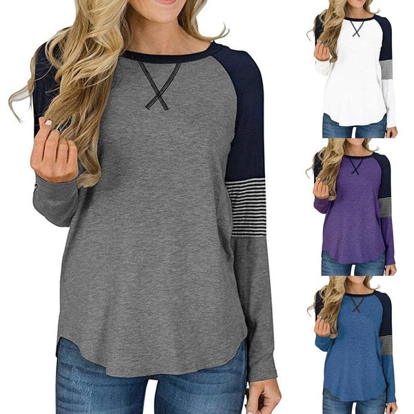 Women's Casual Long Sleeve Round Neck Blouses Spring Autumn Soft Comfy Pullover Tops Ladies Loose Shirts