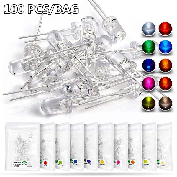 100pcs 5mm LED 3mm Kit UV Light Emitting Diode DIY 20mA Round LED Diode Kit Electronics for Electronic and Electronic Experiments