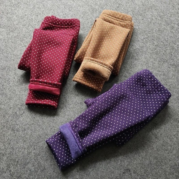 Polka Dot Autumn Winter Pants for Kids Girls Thicken Warm Leggings Children's Trousers 2-12Y