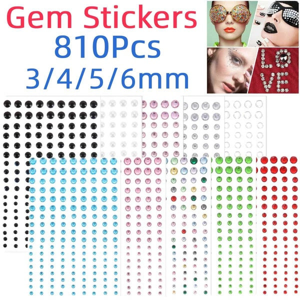 Lot de 810 autocollants strass 3-4-5-6 mm pour bijoux, autocollants en cristal de gemme coloré auto-adhésifs pour scrapbooking, artisanat d'art, auto