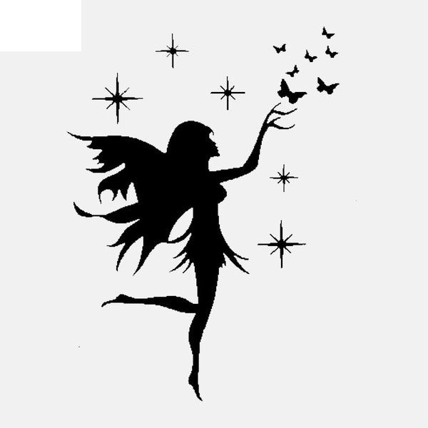 13CM*16.9CM Car Sticker Fairy Butterfly Removable Decal Art Decor Vinyl Black-Silver C24-0187
