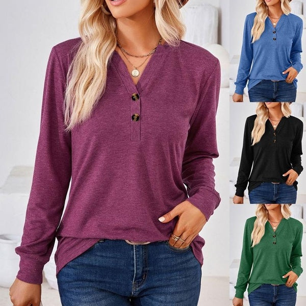 Women's Fashion V Neck Long Sleeve Blouses Ladies Autumn Winter Soft Loose T-shirts Bottoming Shirts Plus Size