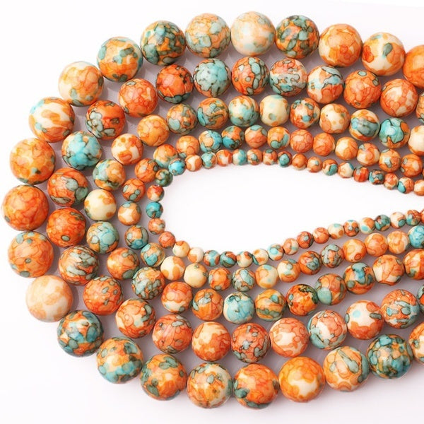 4-6-8-10-12 MM Spacer Beads Jewelry MakingNatural Stone Orange Blue Dots Rainbow Stone Round Loose Beads Fit Diy Handmade Charms