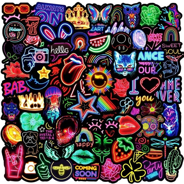 10-50-100Pcs Creative Neon Stickers Cool Neon graffiti Stickers for DIY Luggage Laptop Motorcycle Sticker