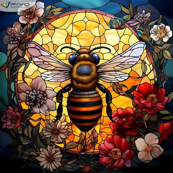 FIYO Flowers and Bees DIY 5D Diamond Painting Full Drill with Number Kits Home and Kitchen Fashion Mosaic Diamond Painting Canvas Wall Decoration Gif
