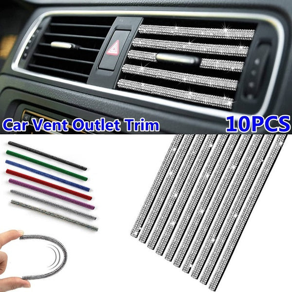 10PCS Car Vent Outlet Trim, Rhinestones Bling Car Accessories Air Conditioner Vent Outlet Trim, Car Interior Decoration Strip for Car Styling