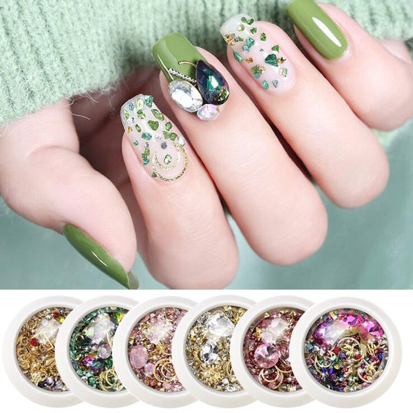 1 Box Mixed Rhinestone Nail Art Gold Rivet Nail Sticker Jewelry Nail Art Decoration Wholesale Fashion Japanese Jewelry Accessories