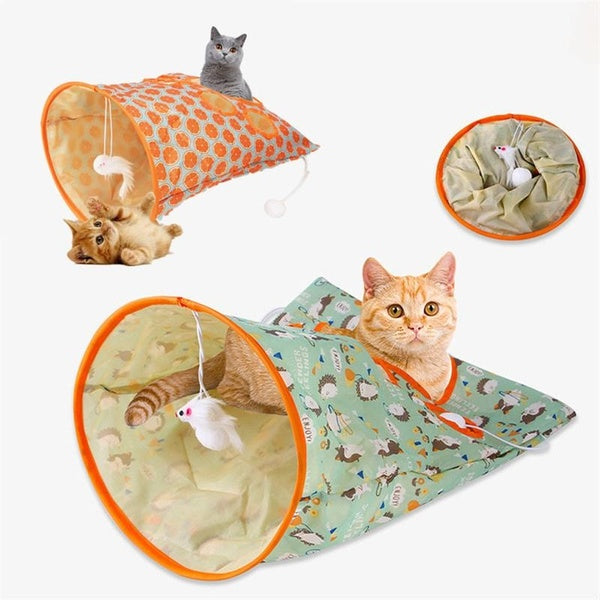 Cat Tunnel Bags For Indoor Cats, New Pet Cat Tunnel Collapsible Interactive Cat Drill Bag Pet Toy with Plush Ball Cat Self Interactive Toys