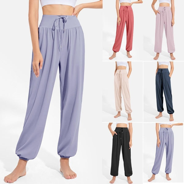 Pantalon de jogging pour femme avec poches élastique taille haute entraînement sport pantalon de sport confortable salon yoga course pantalon large