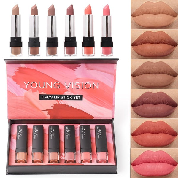 YOUNG VISION Lipsticks Set, Multi-finish Matte Nude Colors Lip Stick Bundles, Lip Makeup Gift Set for Women, Long-lasting and Moisturizing, Pack of 6
