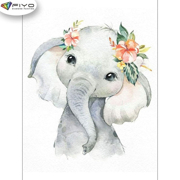 FIYO Cute Baby Elephant Diamond Painting Kits For Adults DIY 5D Diamond Mosaic Diamond Painting Home and Kitchen Fashion Canvas Pictures Wall Decorat