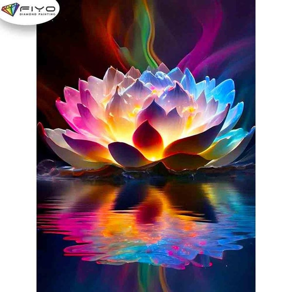 FIYO Colorful Lotus Diamond Painting Kits For Adults DIY 5D Diamond Mosaic Diamond Painting Home and Kitchen Fashion Canvas Pictures Wall Decoration