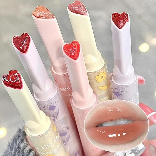 Jelly Lip Glaze Flower Mirror Water Lipstick Heart-shaped Lip Gloss Moisturising Lipstick Pen Waterproof Non-stick Cup