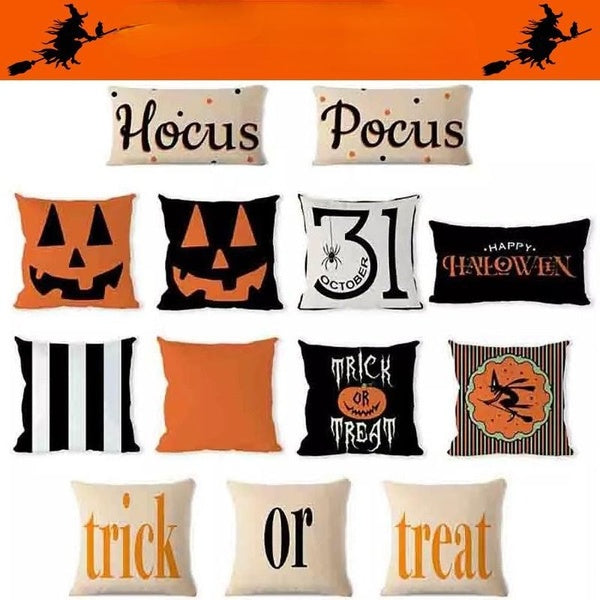 Housse de coussin décorative Trick Or Treat Anglais Lettre Case Halloween Citrouille Housse de Coussin Pour Canapé Party Chaise Décoration Cojines