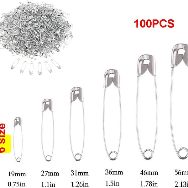 100 pièces aiguilles épingles de'sûreté argent taille assortie petit moyen grand artisanat de couture 19mm 27mm 31mm 36mm 46mm 56mm épingles de'sûret