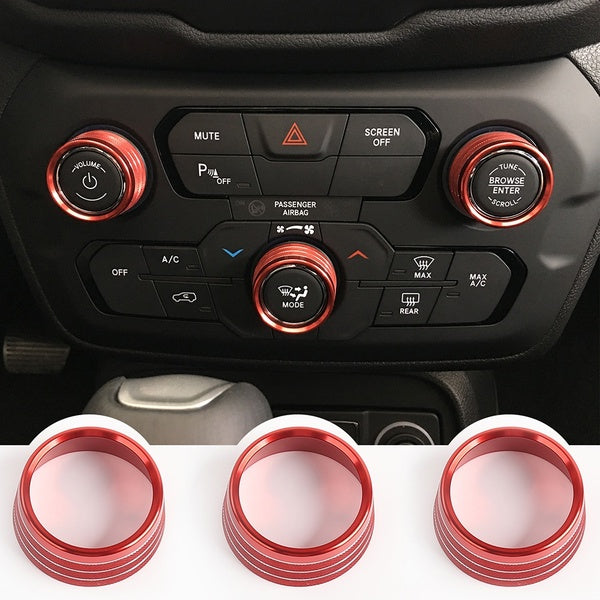 Center Console Switch Knob Ring Air Conditioner Audio Switch Knob Ring Trim Bezel Cover for Jeep Renegade 2018+, Aluminum Alloy