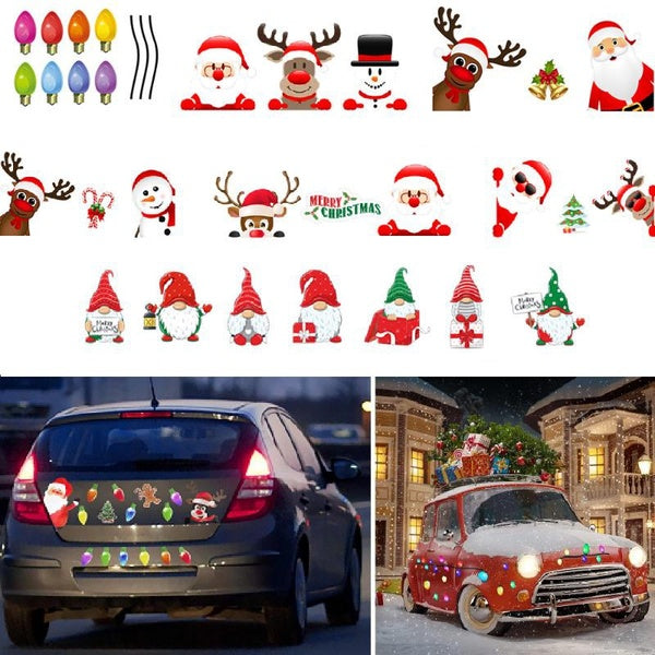 Christmas Car Refrigerator Decorations Reflective Bulb Light Santa Reindeer Tree Magnet Accessories Set Xmas Holiday Cute Decor