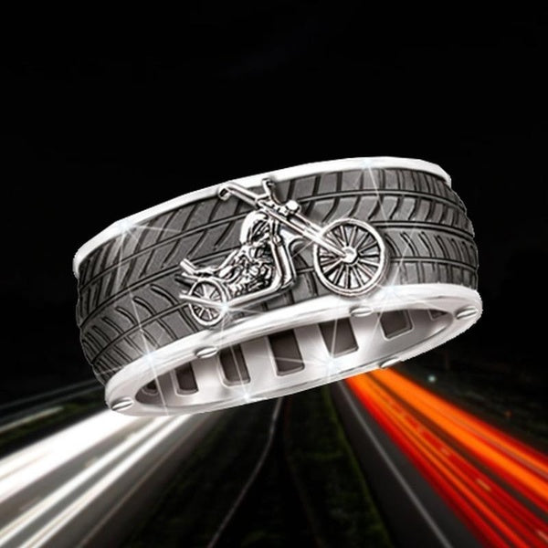 Tire Texture Motorcycle Fashion Punk Ring with Vintage Design for Men's Rings