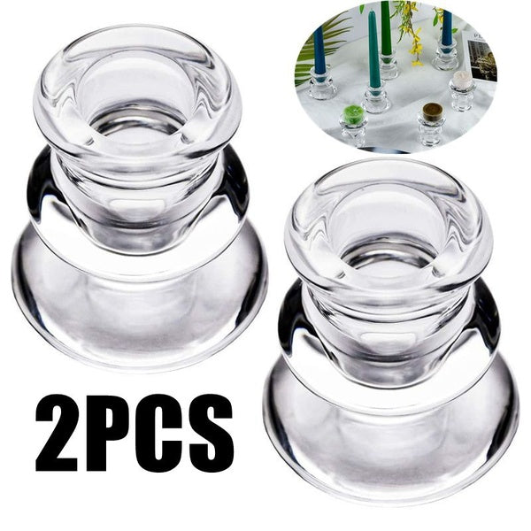 2Pcs Candle Holders Clear Glass Candlestick Holders for Wedding, Decoration and Dinning