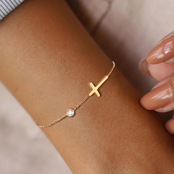 Trendy Gold Color Cross Bracelet Diamond Chain Link Bracelets for Women Daily Casual Fashion Accessories Matron Inn