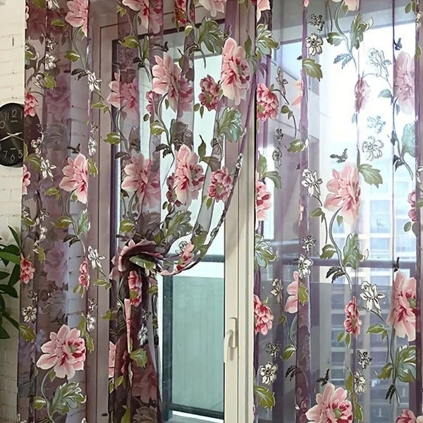 1-2pcs Floral Window Yarn Curtain Living Room Bedroom Rod Pocket Window Yarn Curtain Office Home Decor