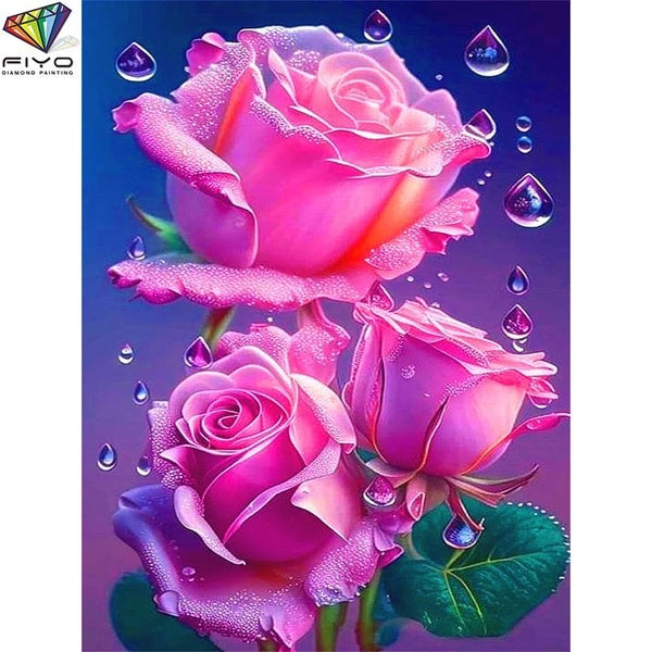 FIYO Delicate flowers DIY 5D Diamond Painting Full Drill with Number Kits Home and Kitchen Fashion Mosaic Diamond Painting Canvas Wall Decoration Gif