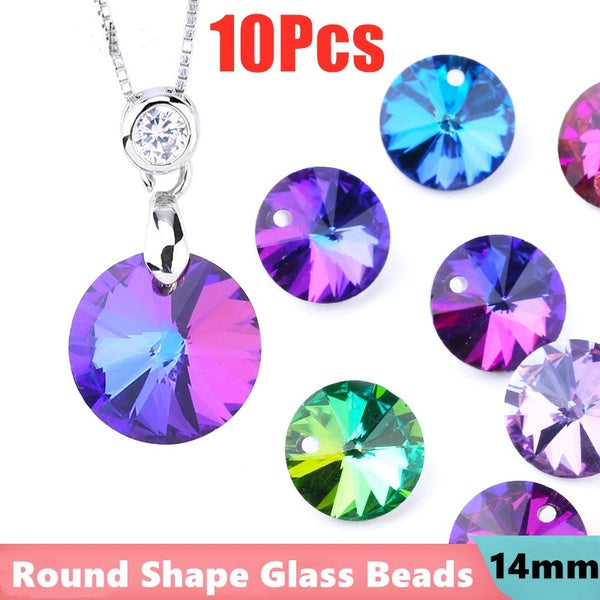 14mm Satellite Pendant Crystal Charms Round Glass Beads For Women Jewelry Making Necklaces DIY Earring Findings 10pcs-lot