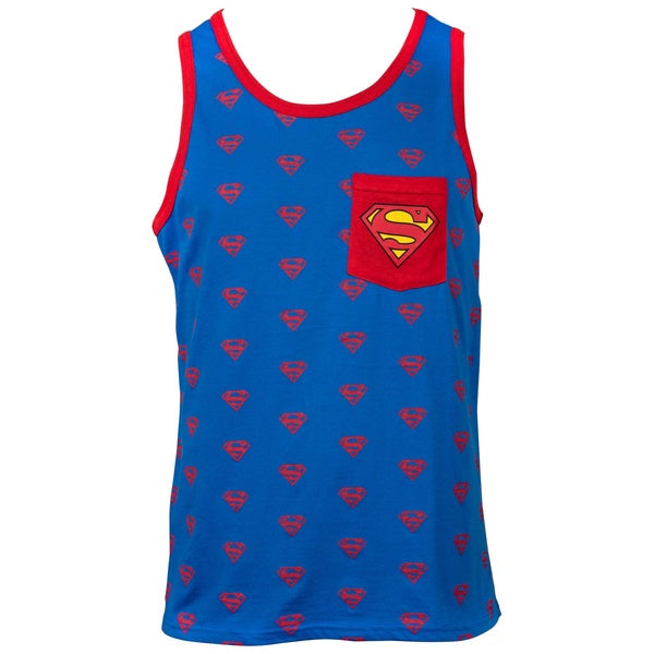 Superman Logos All Over Print Pocket Ringer Tank Top