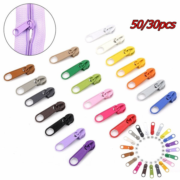 50-30pcs Painted Metal Zipper Puller Nylon Coil Zipper Slider DIY Zipper Puller Head for Sewing Tailor Tools Home Textiles Apparel Bags Zipper Puller