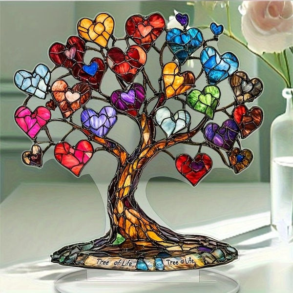 Vibrant Colorful Tree of Love Acrylic Desk Plaque Perfect Valentine's Day Gift Home & Office Tabletop Decor