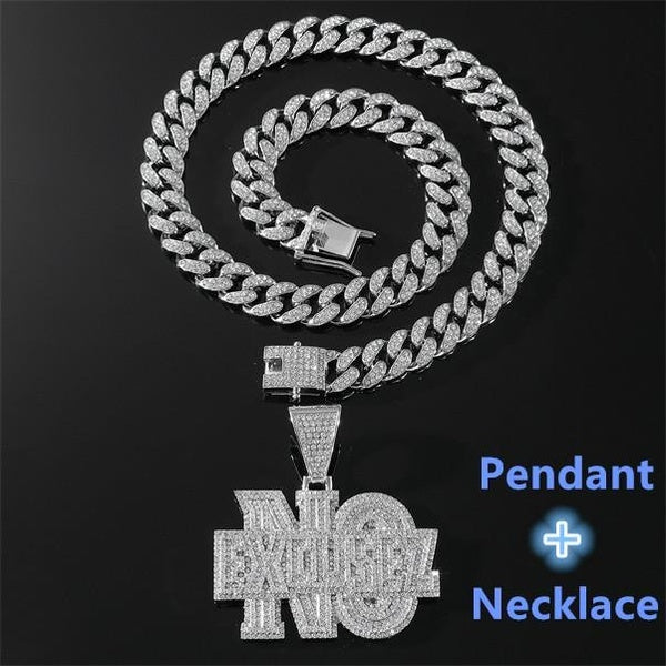 Punk Luxury Rhinestone Letter Pendant Necklace for Women Men13mm Hip Hop Iced Out Cuban Link Cuban Chain Necklace Charm Jewelry Accessories Fashion Matron Inn