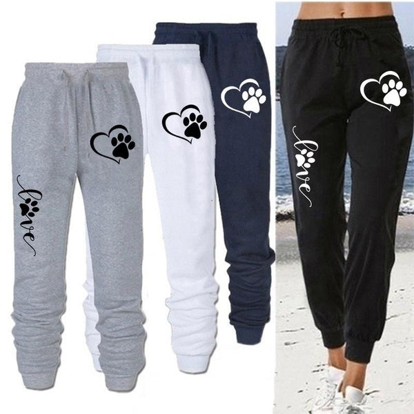 2023 New Style Women Love Dog Paw Printed Fitness Sweatpants Casual Pants Soft Sports Pants Jogging Pants Running Trousers S-4XL