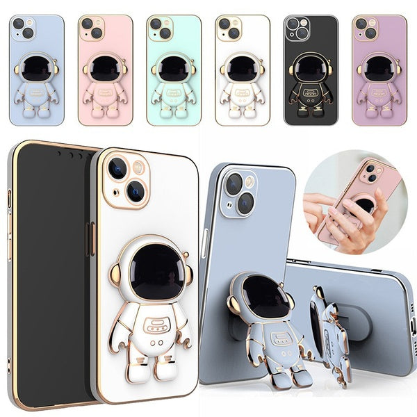 Astronaute Placage Support Support Téléphone étui pour iphone 13 Pro Max 12 11 14 14 Plus Pro Max Mini XS Max X XS XR 8 7 6S Plus SE lentille Caméra