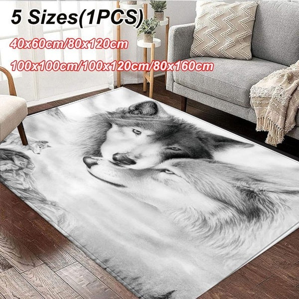3D Couples Wolf Carpet Non-slip Area Large Rugs Living Room Bedroom Soft Carpet Kitchen Bathroom Absorbent Floor Mat Doormat 5 Sizes:40X60cm -80X120c