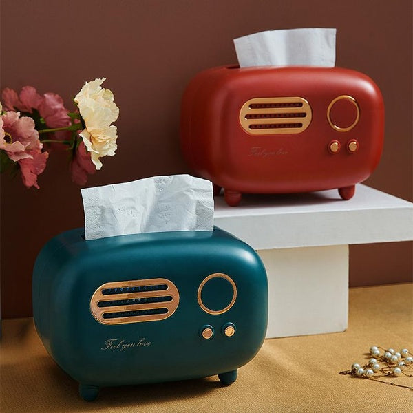 Retro Radio Model Tissue Box Desktop Paper Holder Vintage Dispenser Storage Napkin Case Organizer Wet Wipes Decoration Boxs