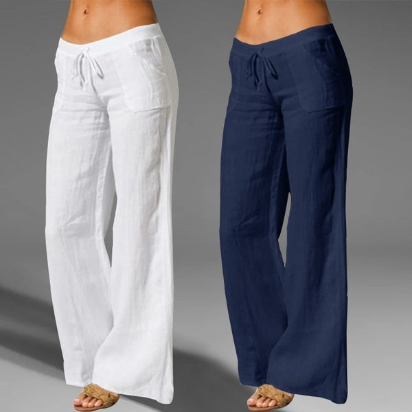 New Yoga Trousers Plus Size Trending Fashion Women Casual Baggy Long Wide Leg Elastic Waist Cotton Linen Flare Loose Pants