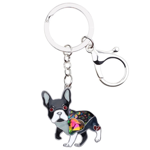 Émail alliage strass bouledogue français chien porte-clés porte-clés animaux bijoux animaux pour femmes sac à main portefeuille charmes cadeaux pende