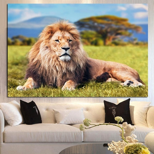 African Lion Animal Landscape Canvas Painting Mural Picture Print and Poster Modern Home Decoration
