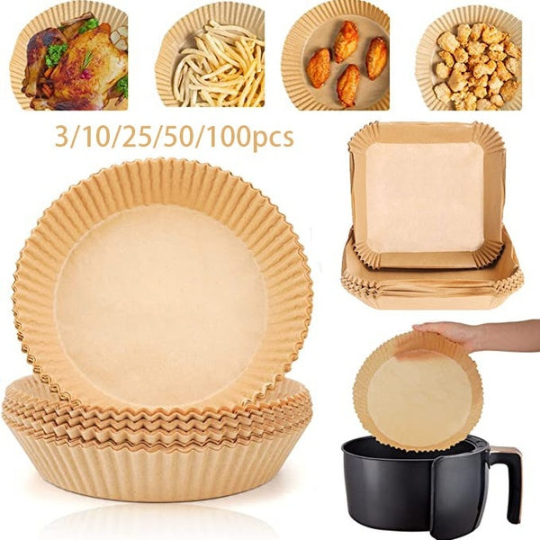 Air Fryer Disposable Paper Liner 100-50-25-10-3pcs Non-stick Parchment Paper Pads Oil Resistant, Waterproof, Food Grade Baking Paper for Kitchen Oven