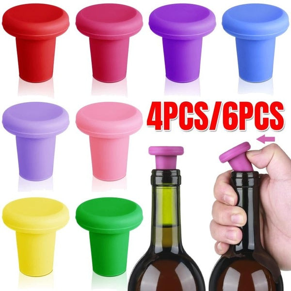 4PCS-6PCS Silicone Wine Stopper Reusable Bottle Stopper Beer Glass Bottle Sealer Stoppers Beverage Beer Champagne Wine Storage Keep Fresh Tools for W