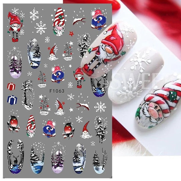 Cute Cartoon Red Christmas Stickers Nail Decals Red Cat Bear Deer Penguins Flower Design Self Adhesive Nail Art Decoration Manicure Nail Supplies